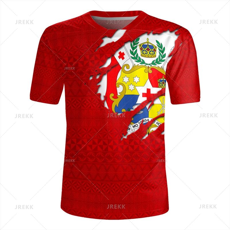 Harajuku 3D Tonga Rugby-Jersey Print V Neck T Shirt The Kingdom Of Tonga Emblem