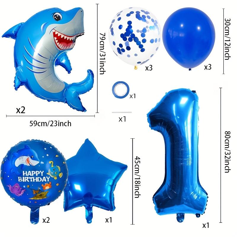 14Pcs Sea Animal Shark Birthday Party Balloon Decoration Blue Number Baby Shower Balloons Shark Cartoon Aluminum Foil Balloon