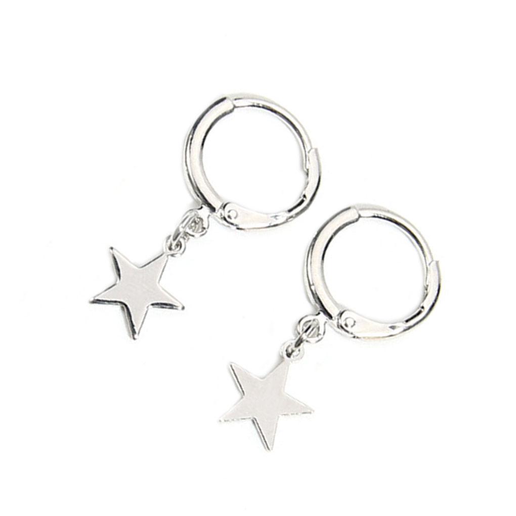 Women Girls Star Pendant Earrings Shiny Ear Clip Pin Copper Stud Jewelry Holiday Gift