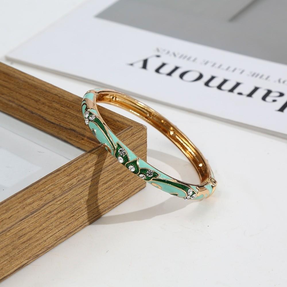 Zinc Zinc Zinc Alloy Cloisonne Open Bangle Elegant Retro Court Floral Cuff Classic Enamel Bracelet  Women