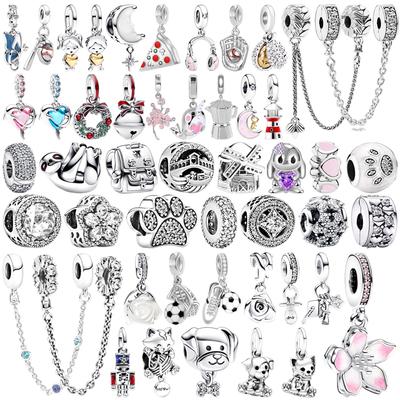 NEW Sparking Dog Cat Rabbit Charm Snowflake Bead Clip Silver Bracelet DIY Jewelry Gift Dolphin Bell Dangle