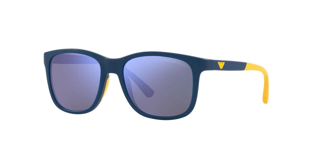 EMPORIO ARMANI Sunglasses EA4184F Matte Blue with Yellow Rubber and Dark Gray Water Mirror Polarized Lenses, Size 49