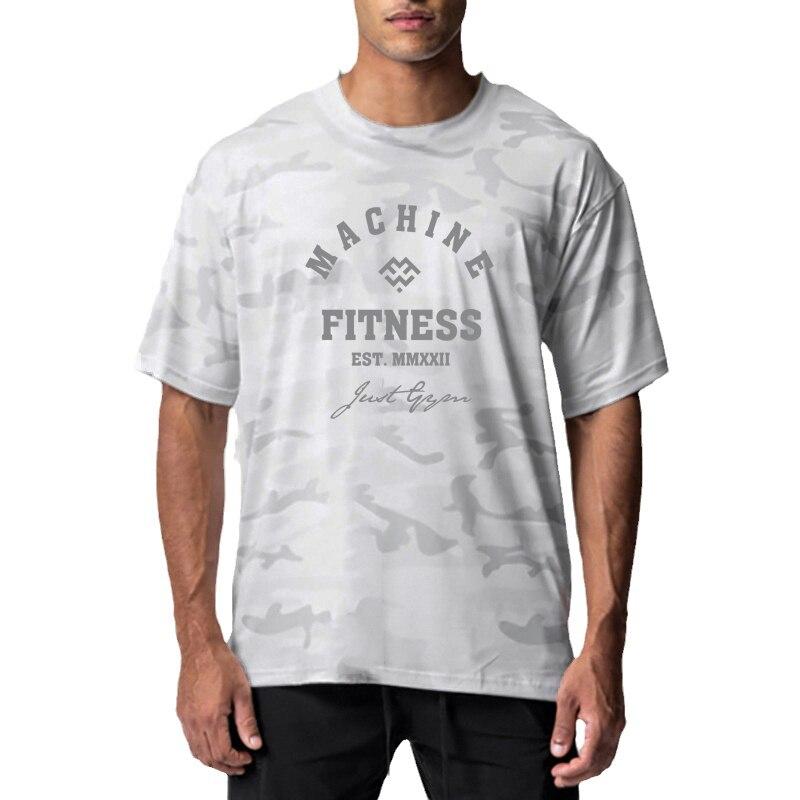 

Робіть роботу Камуфляжна чоловіча оверсайз-сітка зі спущеними плечами Вільна спортивна футболка для фітнесу, бодібілдингу для літнього тренажерного залу, яка швидко висихає XXL білий