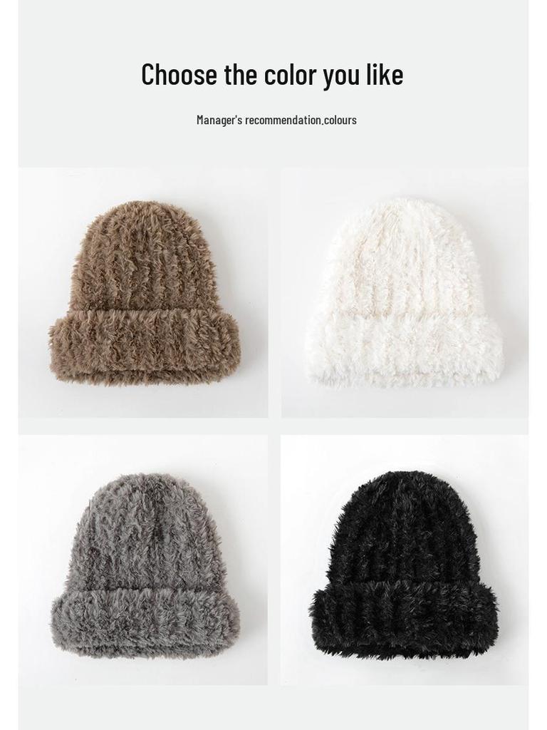 Căciulă Albă Tricotată din Lână pentru Femei cu Circumferință Mare a Capului - Pufoasă, Caldă și Subțiind Fața pentru Toamnă și Iarnă