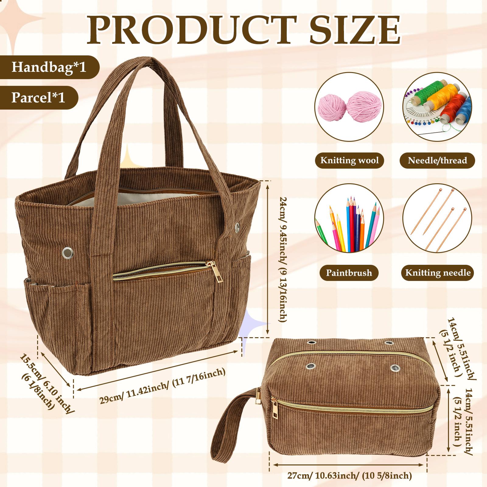 

2Pcs Corduroy Crochet Bag Set Portable Soft Yarn Storage Bag with Grommet Needle Holder Large Capacity Large Yarn Storage Tote