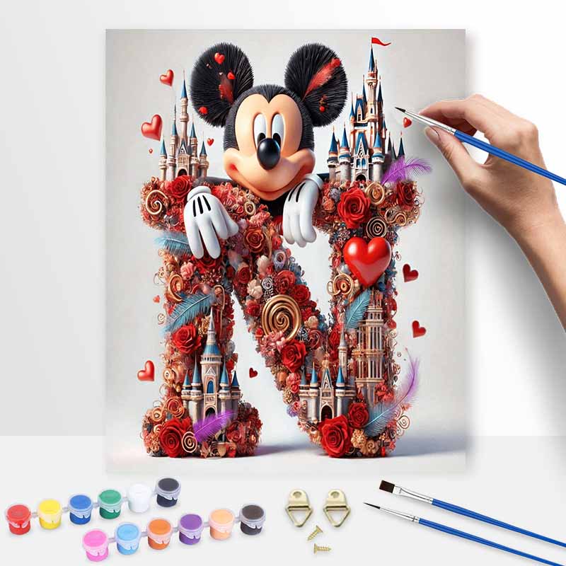 Disney DIY Oil Painting Kits Mickey Letter N Floral Castle Home Decor Craft Gift Ideas For Room Wall Art Paint By Numbers Canvas Set