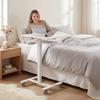 Height-Adjustable Standing Desk, Rolling Sit-Stand Desk with Keyboard Tray, Casters and Steel Frame, White