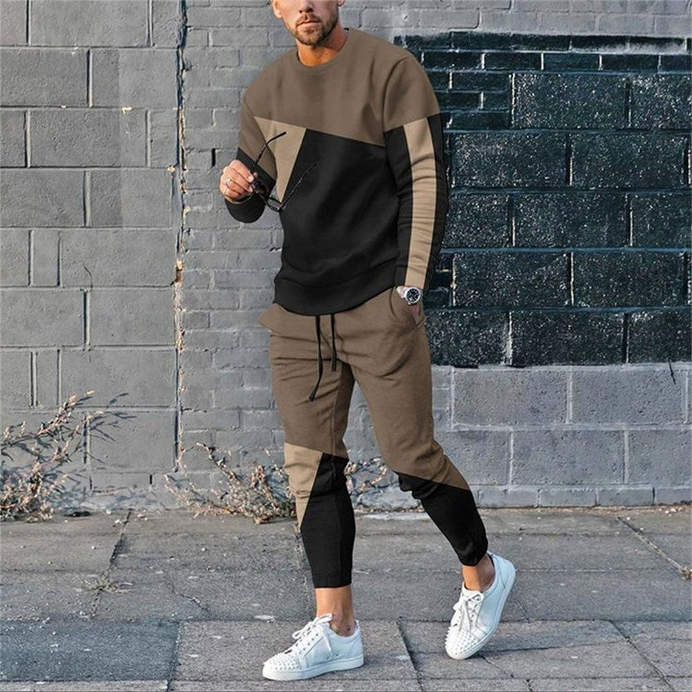 Summer 2 Piece Sets Tracksuit Men Long Sleeve T Shirt+Sweatpants Suit Men Streetwear Vintage Oversize Sweatshirt Men's Clothing