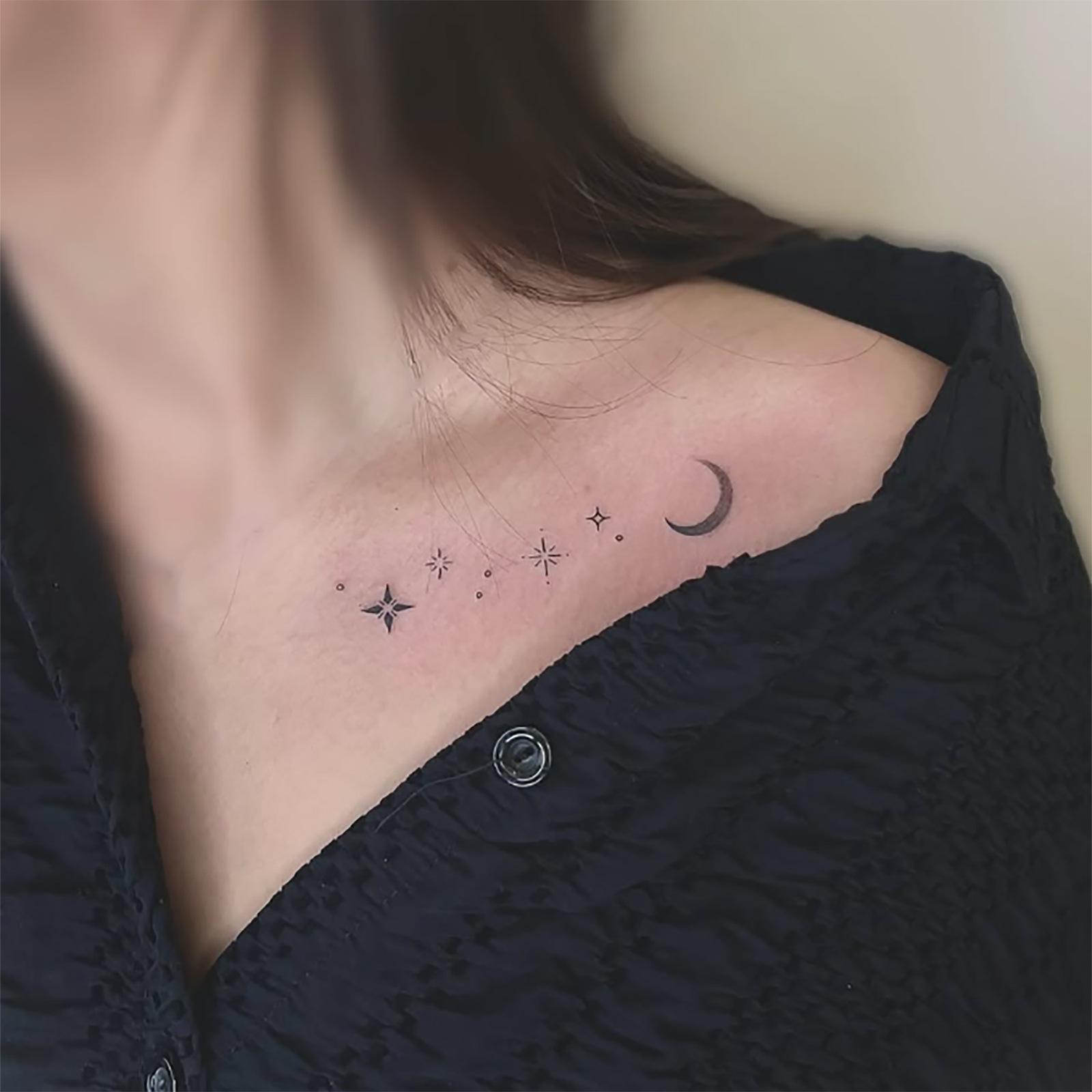 Glow Makeup Unisex Tattoo Sticker Simple Star And Moon Line Tattoo Sticker Disposable Temporary Tattoo Sticker