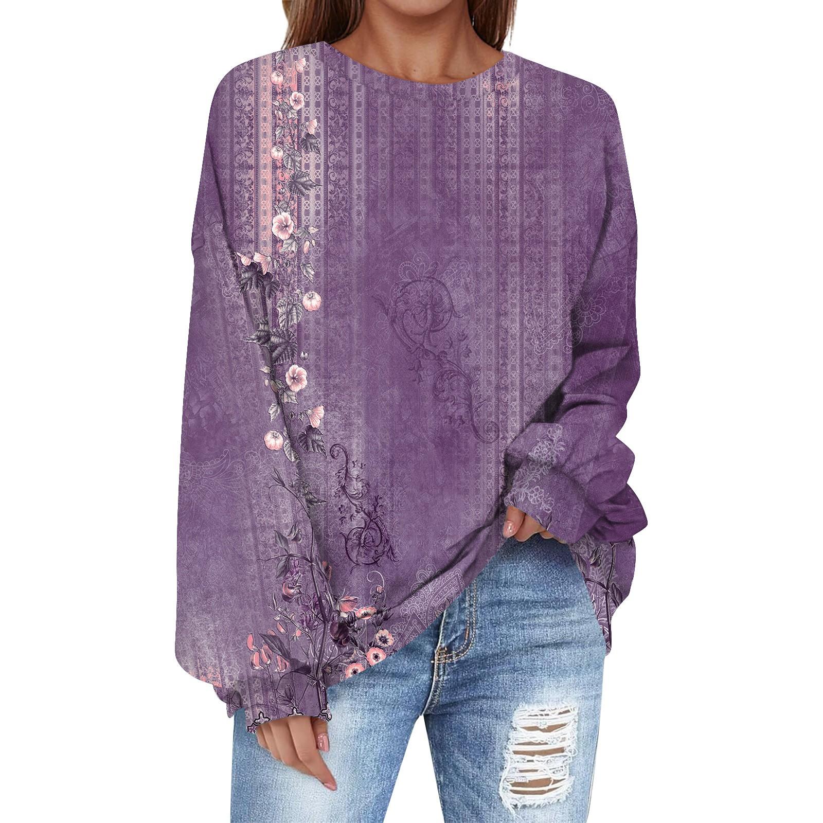 

Толстовка большого размера для женщин с круглым вырезом и принтом, с длинным рукавом, толстовка S фиолетовый