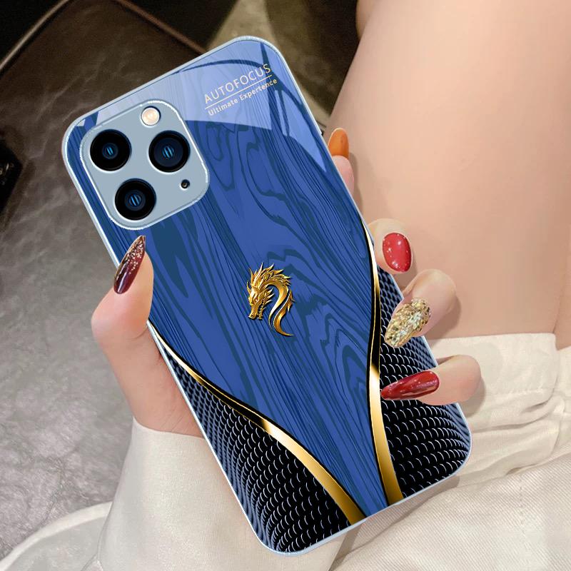 Yellow Dragon Qi Soars To The Sky For IPhone 15 Pro 14 13 12 Mini 11 XS Max XR 7 8 Plu SE 2020 2022 Tempered Glass Phone Case