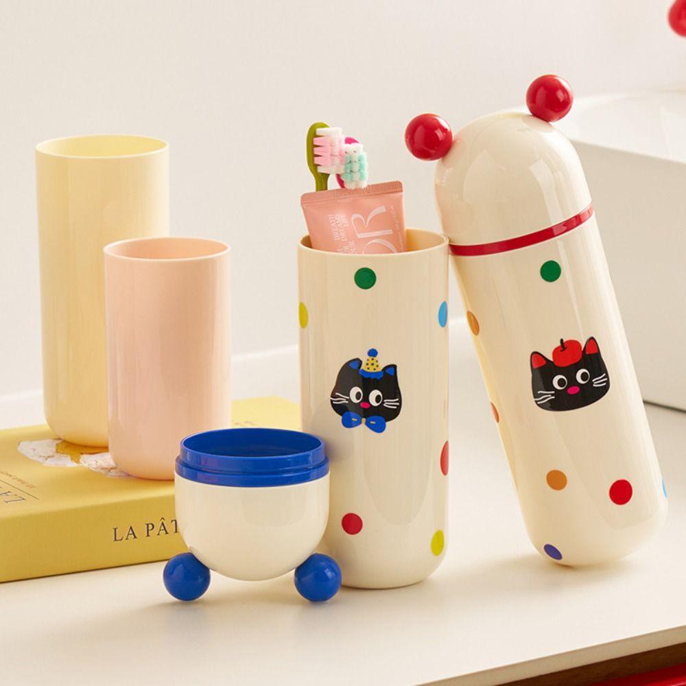 Cute Travel Toothbrush Case Dopamine Cat Pattern Toothbrush Storage Box Separable Household Portable Toothbrush Cup Bathroom
