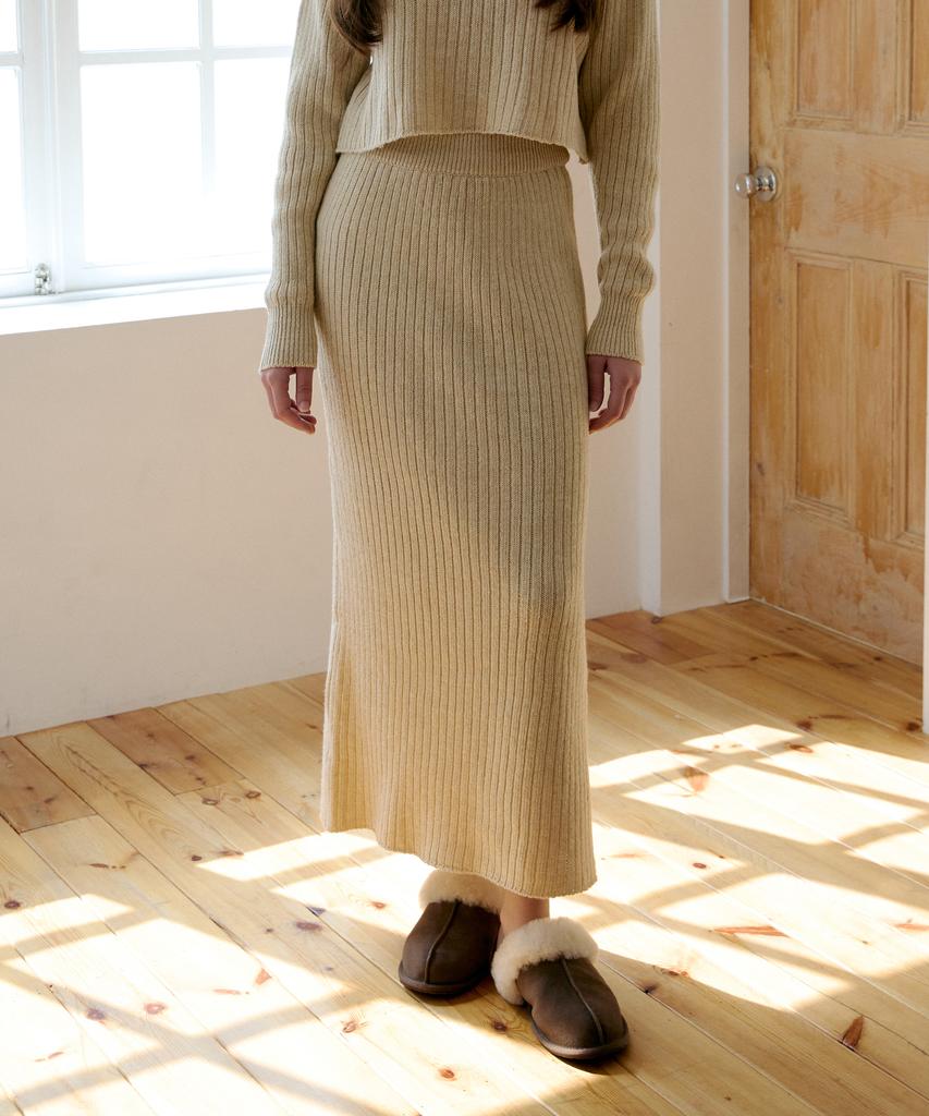 Odier Cozy Maxi Knit Skirt - Beige
