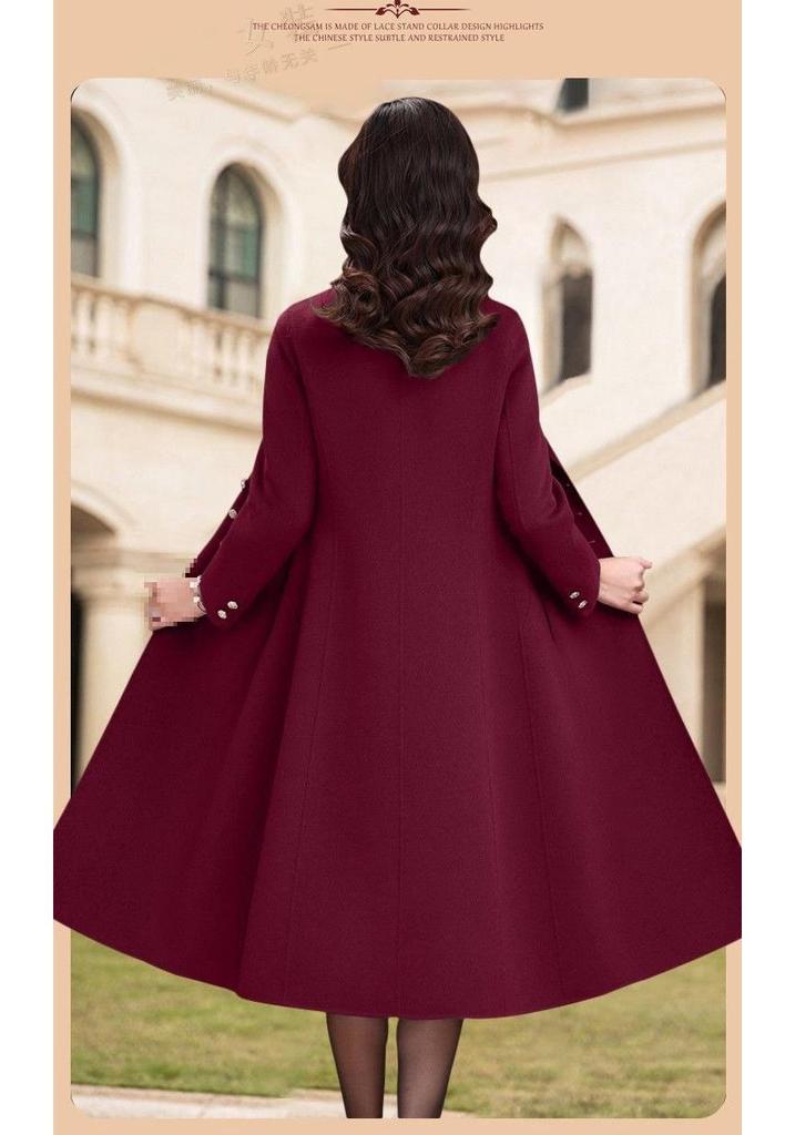 Cappotto Antivento in Lana Snellente da Donna - Sopra il Ginocchio, Caldo, per Primavera, Autunno, Inverno