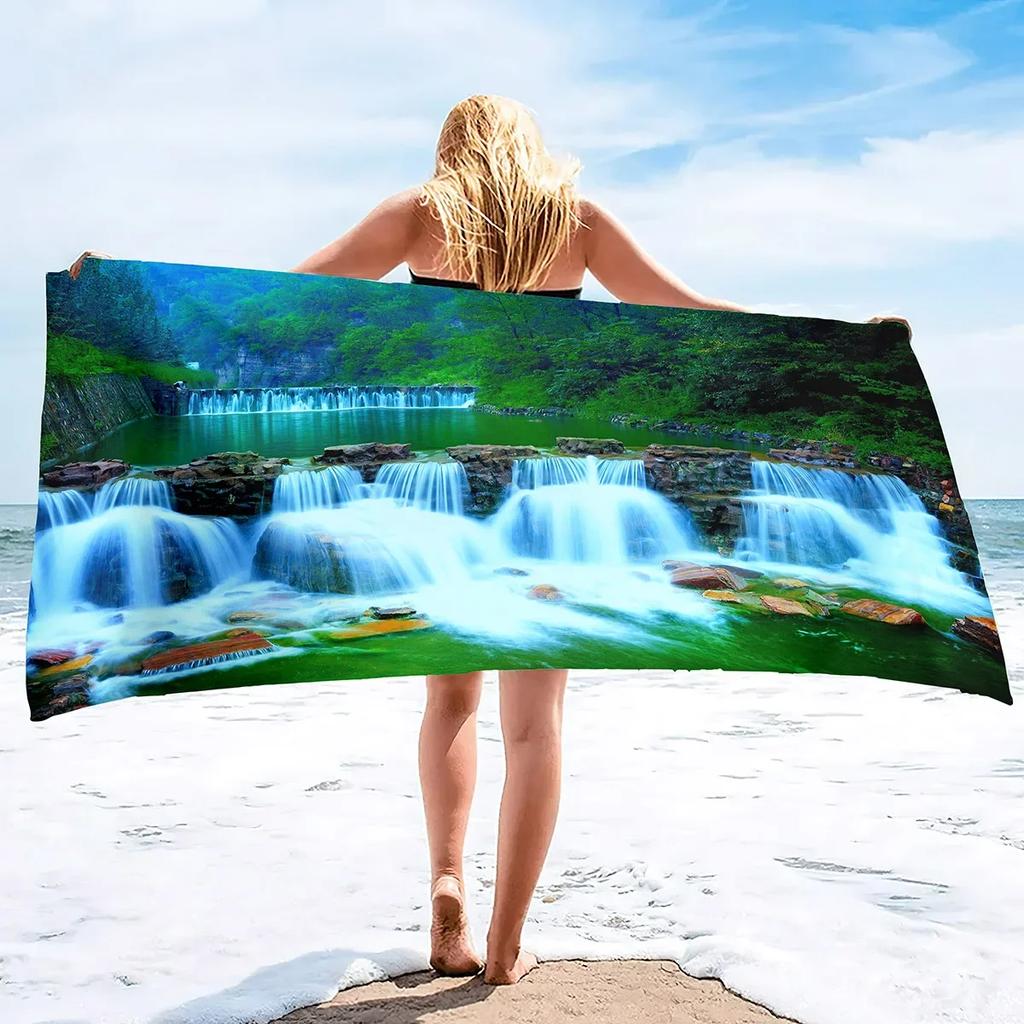 Microfiber Beach Towel, Sand Free Beach Blanket, Quick Dry Sand Free Lightweight Large Oversized Beach Towel Waterfall Print