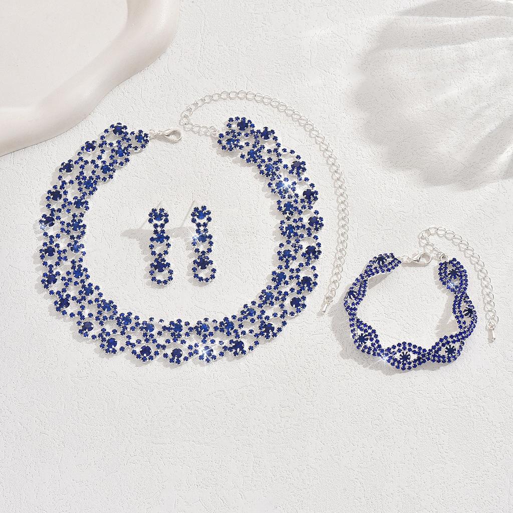 3pcs Women Jewelry Set Rhinestone Earrings Necklace Vracelet Wedding Party Accessories