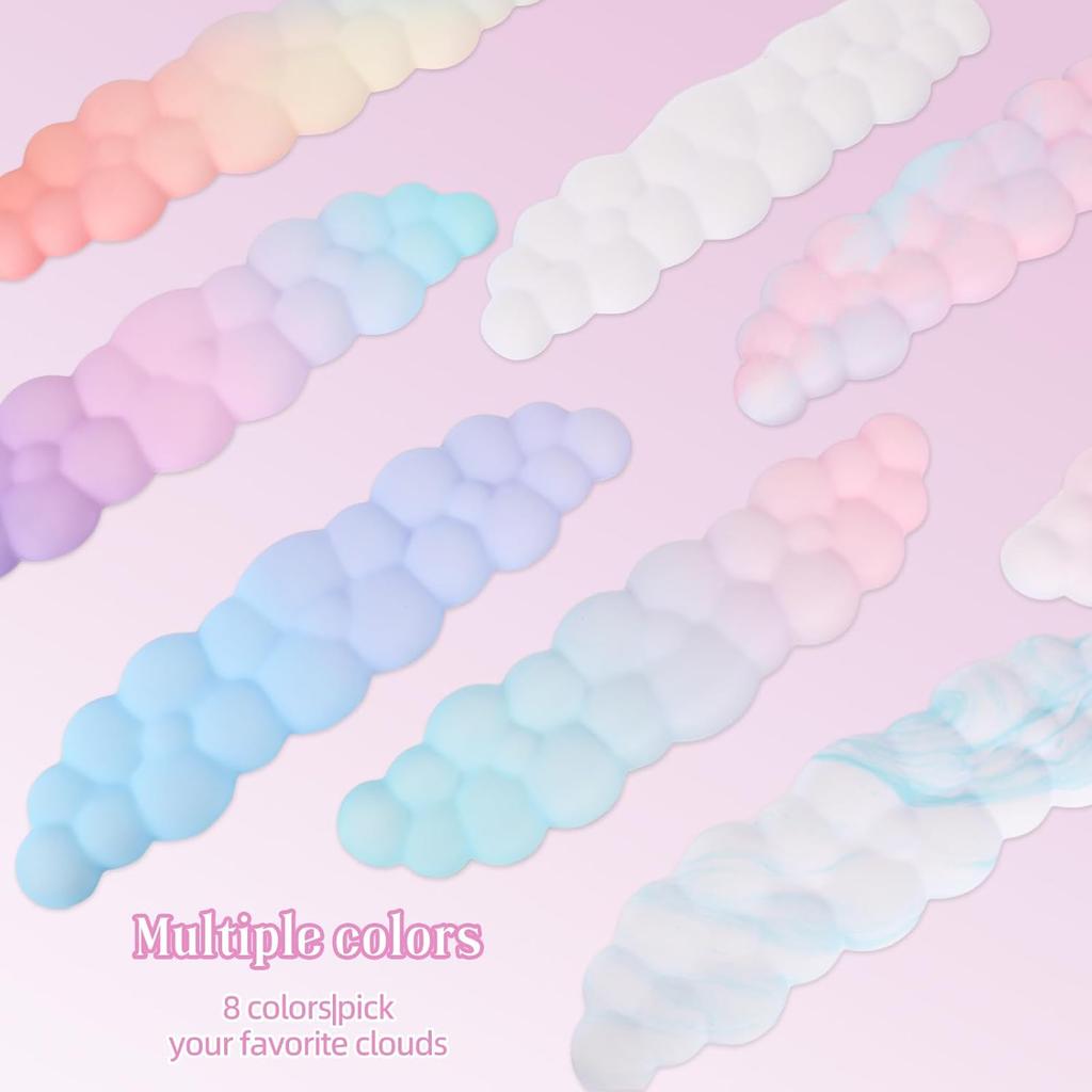 Cloud Keyboard Wrist Rest Mouse Pad Wrist Arm Support Set with Ergonomic Cute Memory Foam for Computer Office Laptop Gaming Cyan Purple Pink