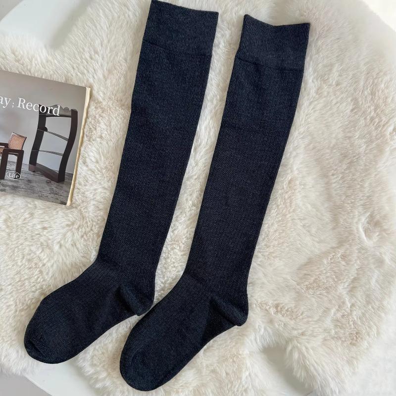 Women Stockings Autumn and Winter Simple Knee Socks School Girls Solid Color Black White Gray Long Socks Stocking