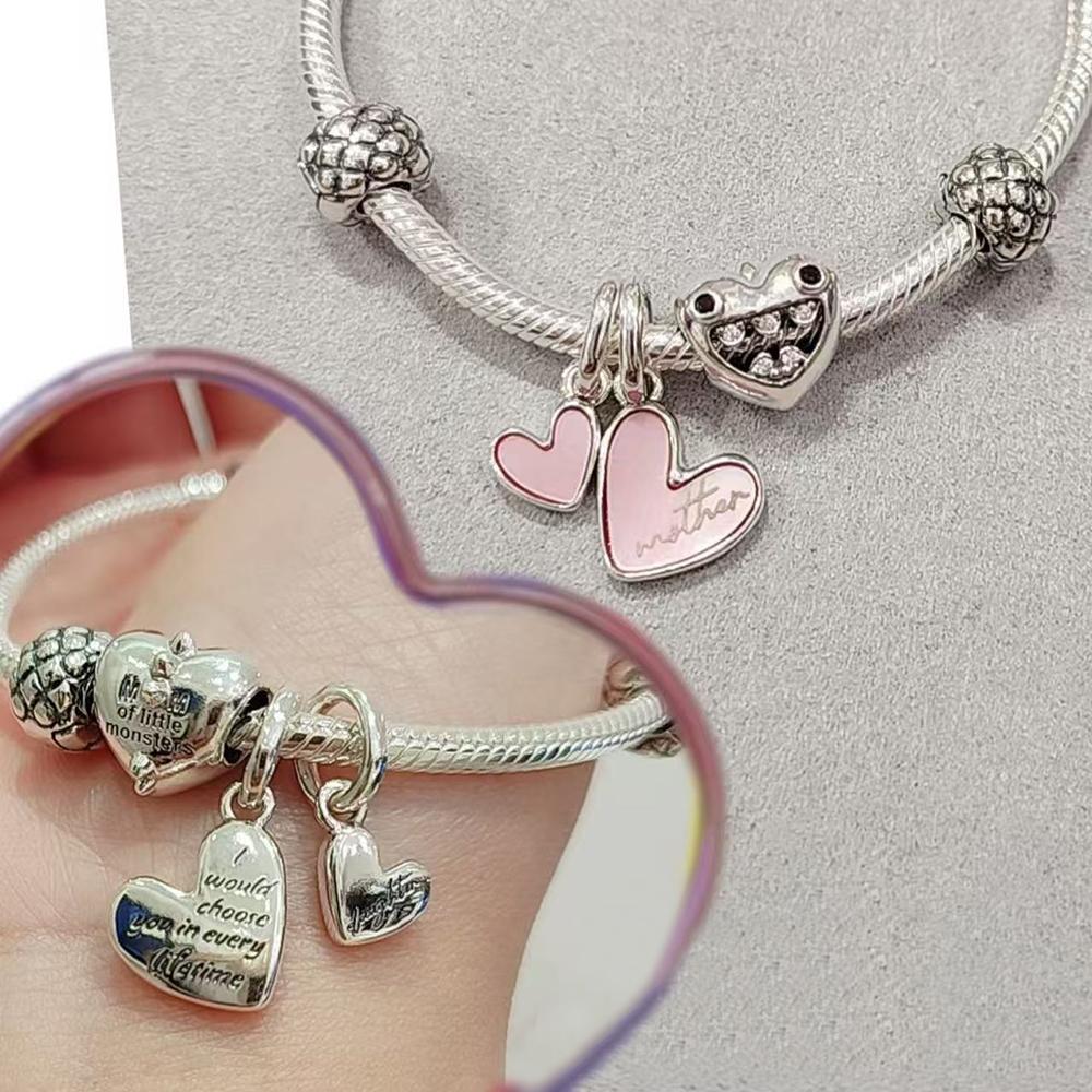 Copper Badge No. 7&Mother And Daughter Hearts&Butterflies&Hearts Dangle Charm Fit Brand Bracelet Diy Jewelry