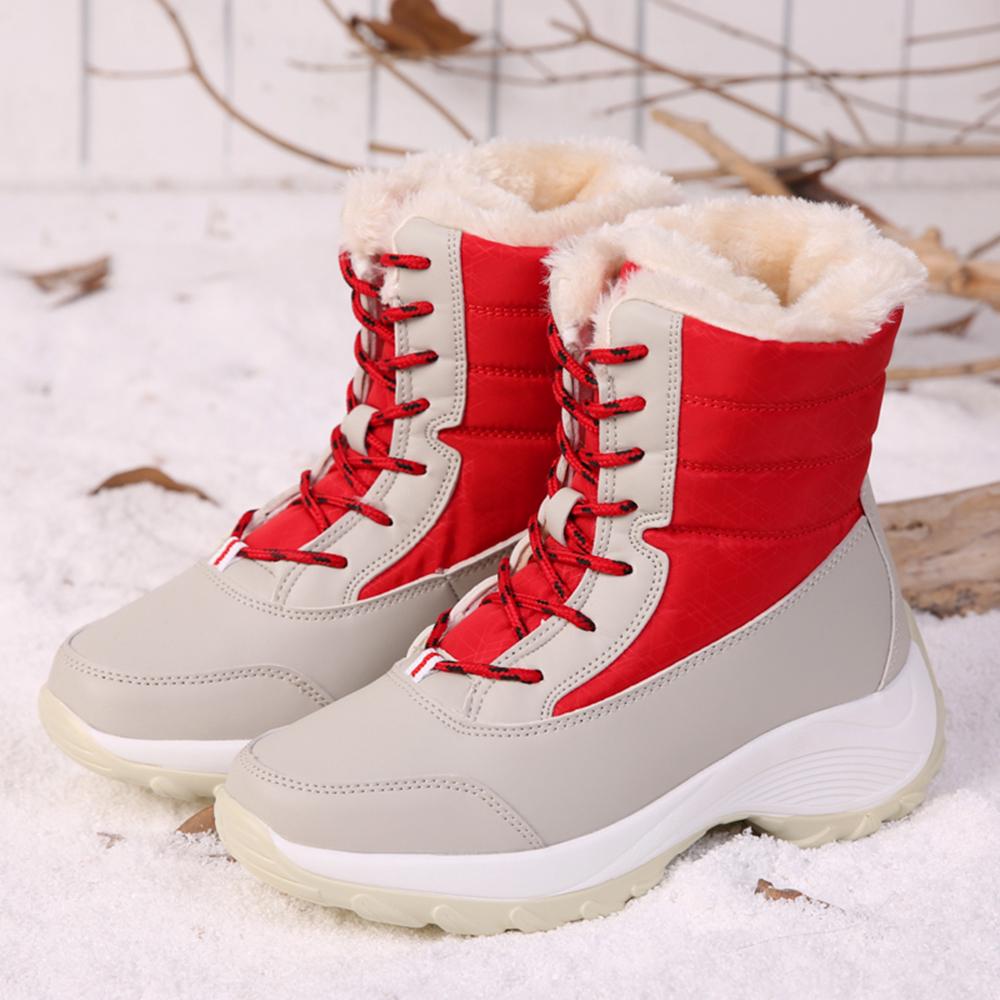 Women's Winter Warm Fur Snow Boots Plus Size Solid Color Laceup
