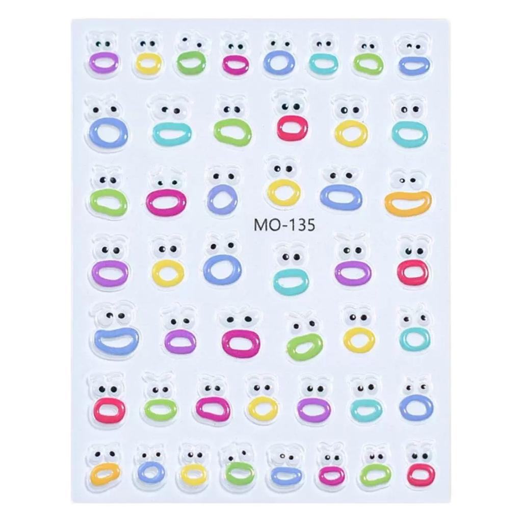Mouth and Mouth Embossed Manicure Sticker Big Mouth Weird Eyes 3D Jelly Nail Sticker Smiling Face Expression Manicure Sticker