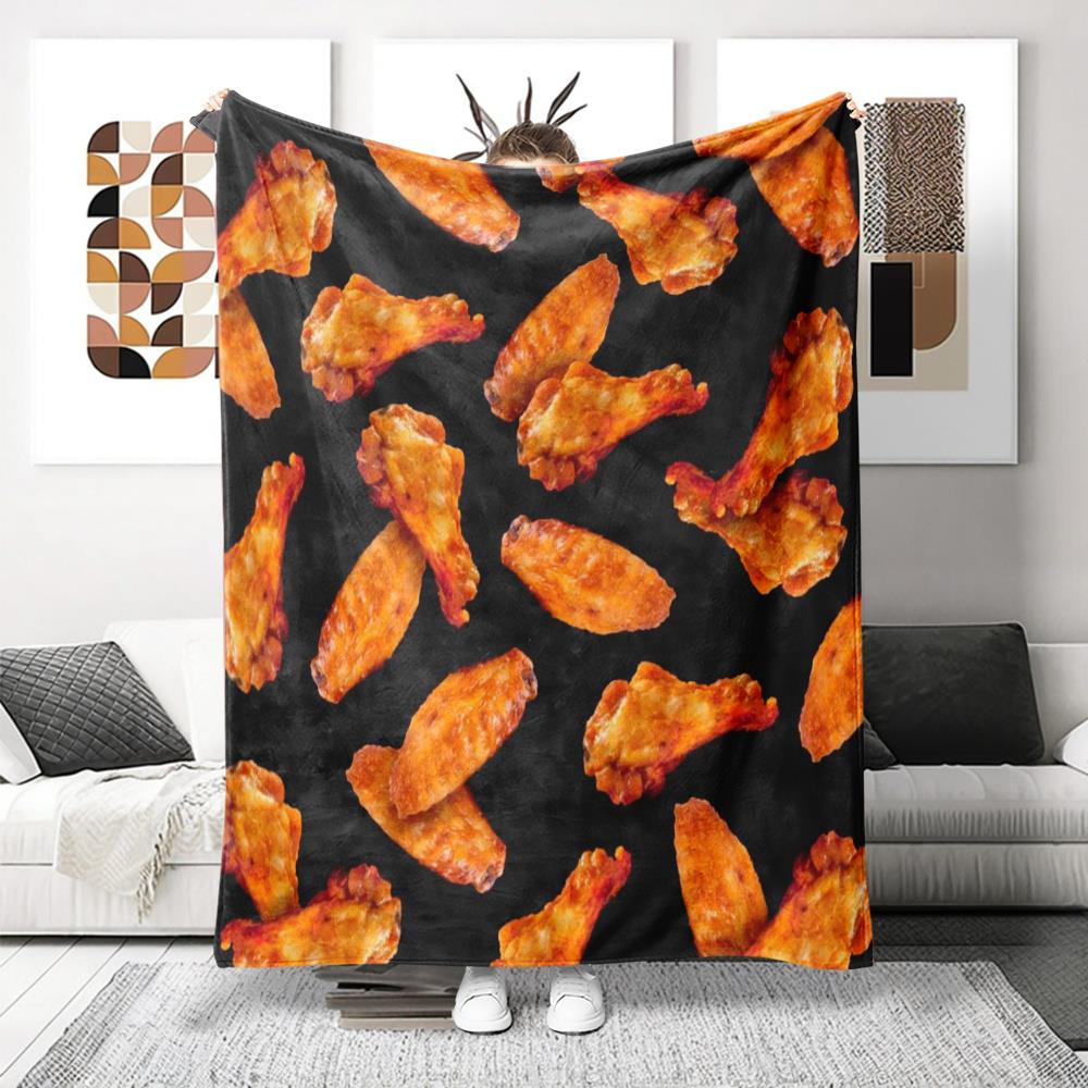 

Retro orange chicken wing design Flannel printed blanket suitable for all seasons suitable for living room office sofa travel 75x90cm28x39in