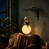 Decorative Moon Sculpture Alien Reading on Hanging Lamp, Resin Bookshelf Light, Bedroom Night Light Warm LED Decor for Patio Garden Window Statue
