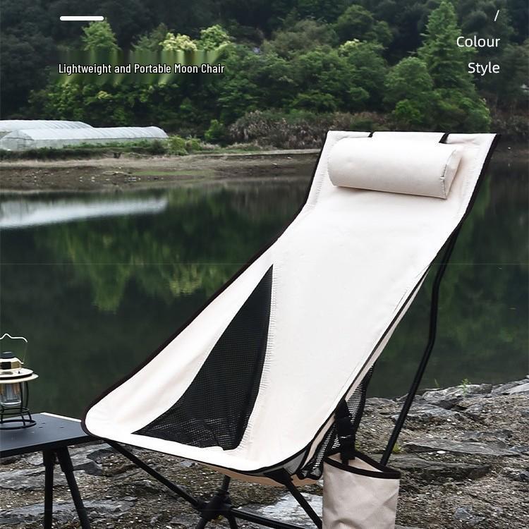 2026 Lightweight Portable Folding Moon Chair with Backrest for Outdoor Camping and Fishing