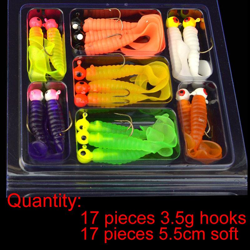 34pcs 1 Set Metal Jig Head Fishing Hooks Soft Fish Bait Set Storage Box Bionic Fishing Lures Lightweight Portable
