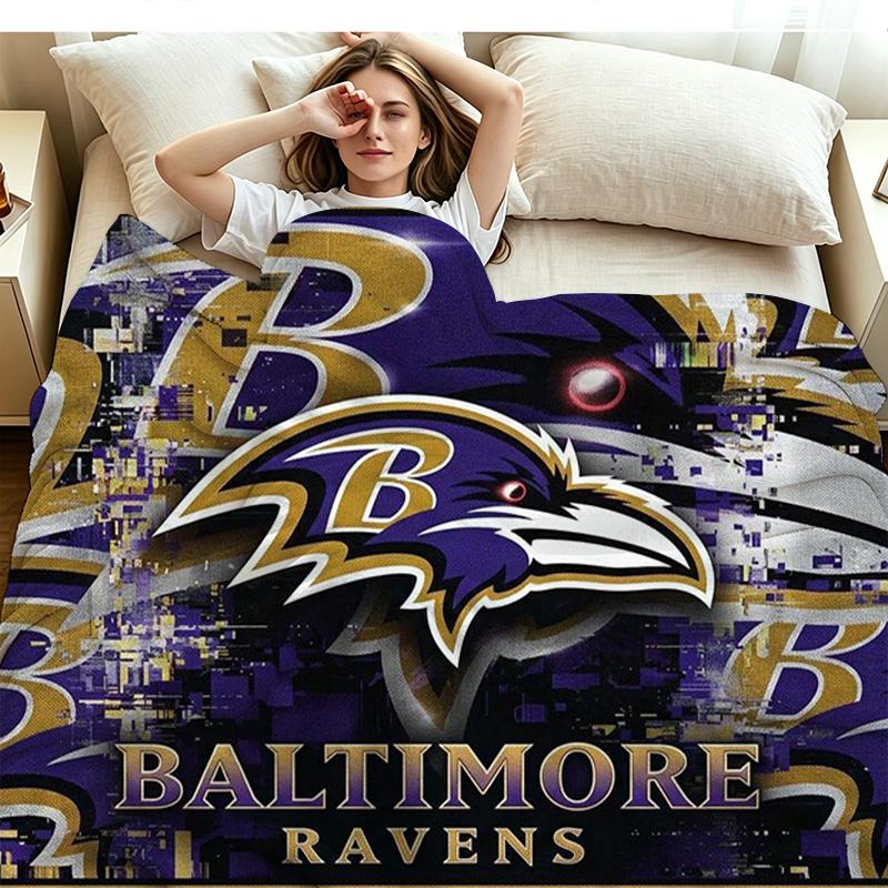 Koc flanelowy z nadrukiem Baltimore Ravens Wysokiej jakości Ciepły Komfortowy Pokrowiec na wszystkie pory roku Idealny na prezenty Wystrój domu