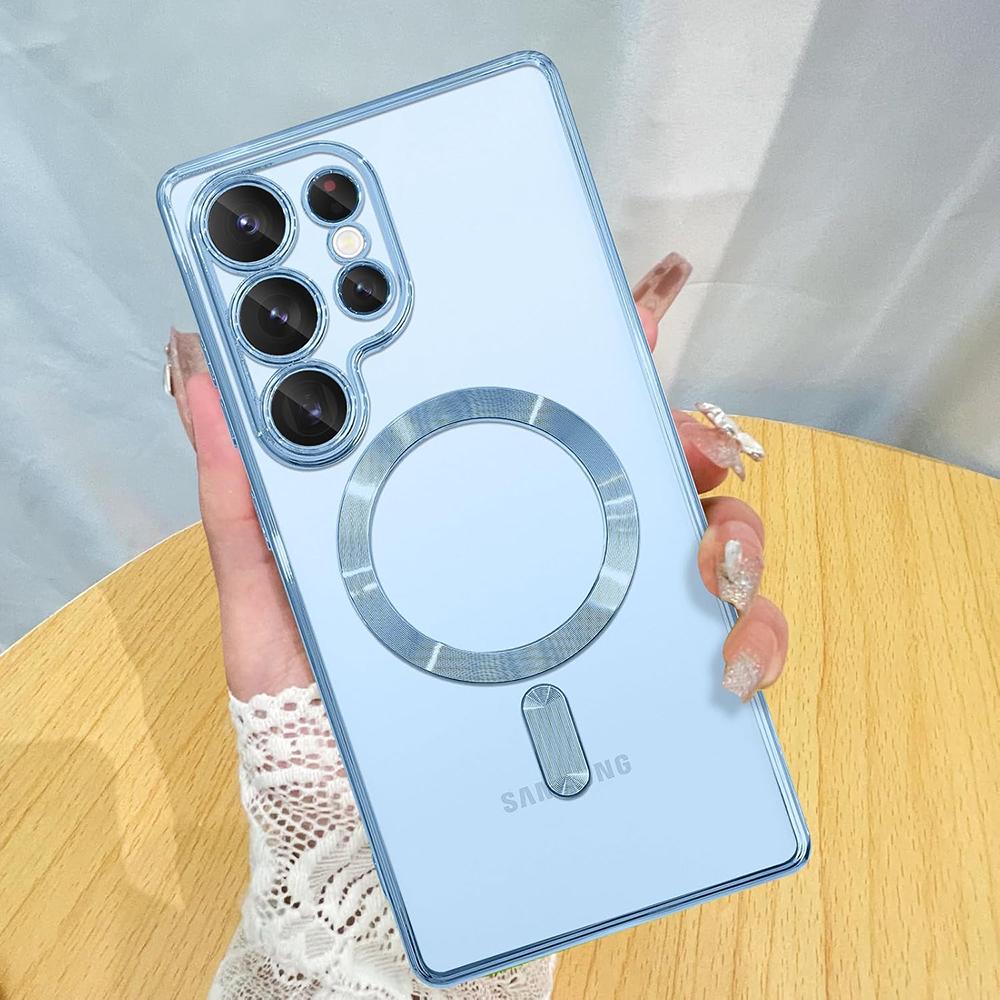 Starke magnetische Magsafe-Hülle für Samsung Galaxy S25 EDGE S24 S23 S21 FE S22 Ultra Plus Luxuriöse Beschichtung Silikon Weiche Klare Hülle