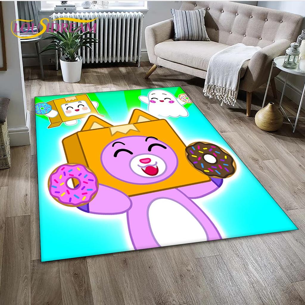 Tappeto Tappeto Tappeto Decorazione per Soggiorno Camera da Letto, Tappetino Antiscivolo Decorazione per Divano Zerbino, 3D Lankybox Carino Felice Boxy Foxy Rocky