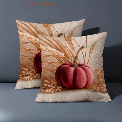 1 Pieces Autumn Pumpkin and Wheat Pattern Throw Pillow Polyester Pillowcase, Sofa Decorative Cushion Cov Headboard Pillow