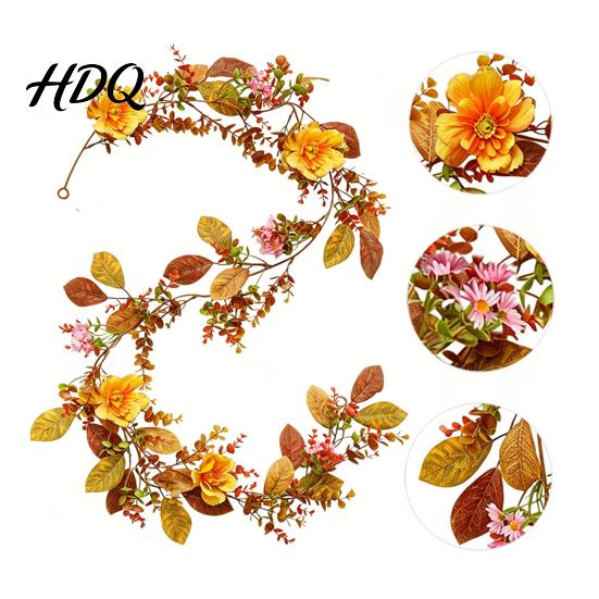Thanksgiving Harvest Decorations Halloween Willow Vine Twig Garland, Yellow Artificial Branch Decor for Fireplace Mantle Realistic Decorative Foliage