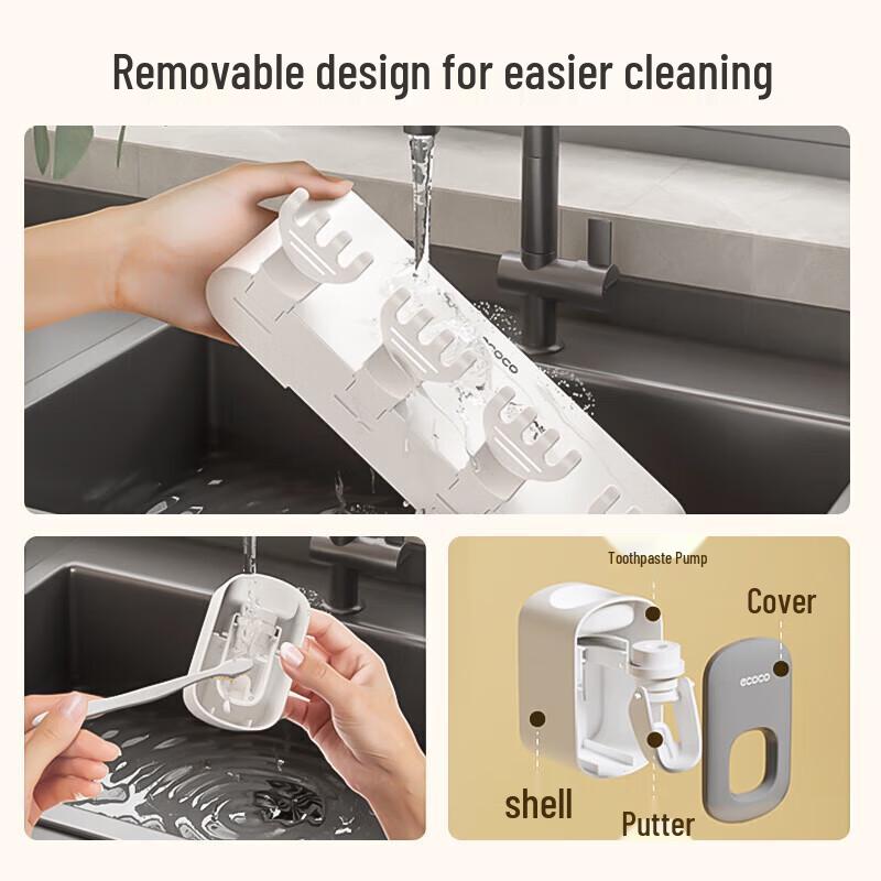 Ecoco Adhesive Wall-Mounted Toothbrush Holder with 3 Cups