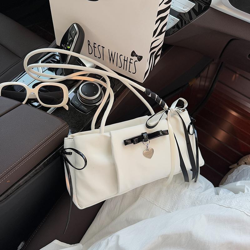 Sweet Girly Bow Handbag Women's 2025 New Simple Commuter Underarm Bag Versatile Shoulder Bag