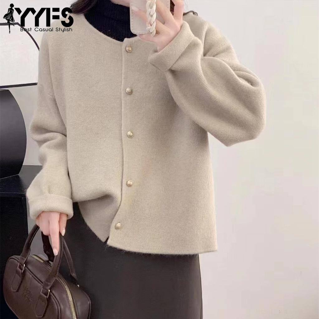 YYFS Damemote Uformelt Høst Vinter Ensfarget trykk Langermet O-hals topper Dameklær Ullstrikkede gensere