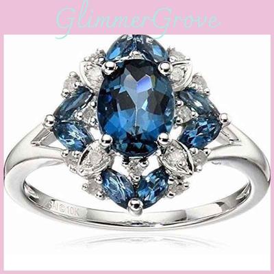 Elegant Silver Plated Oval Cut Ring With Natural Blue Sapphire And Rhinestone Accents