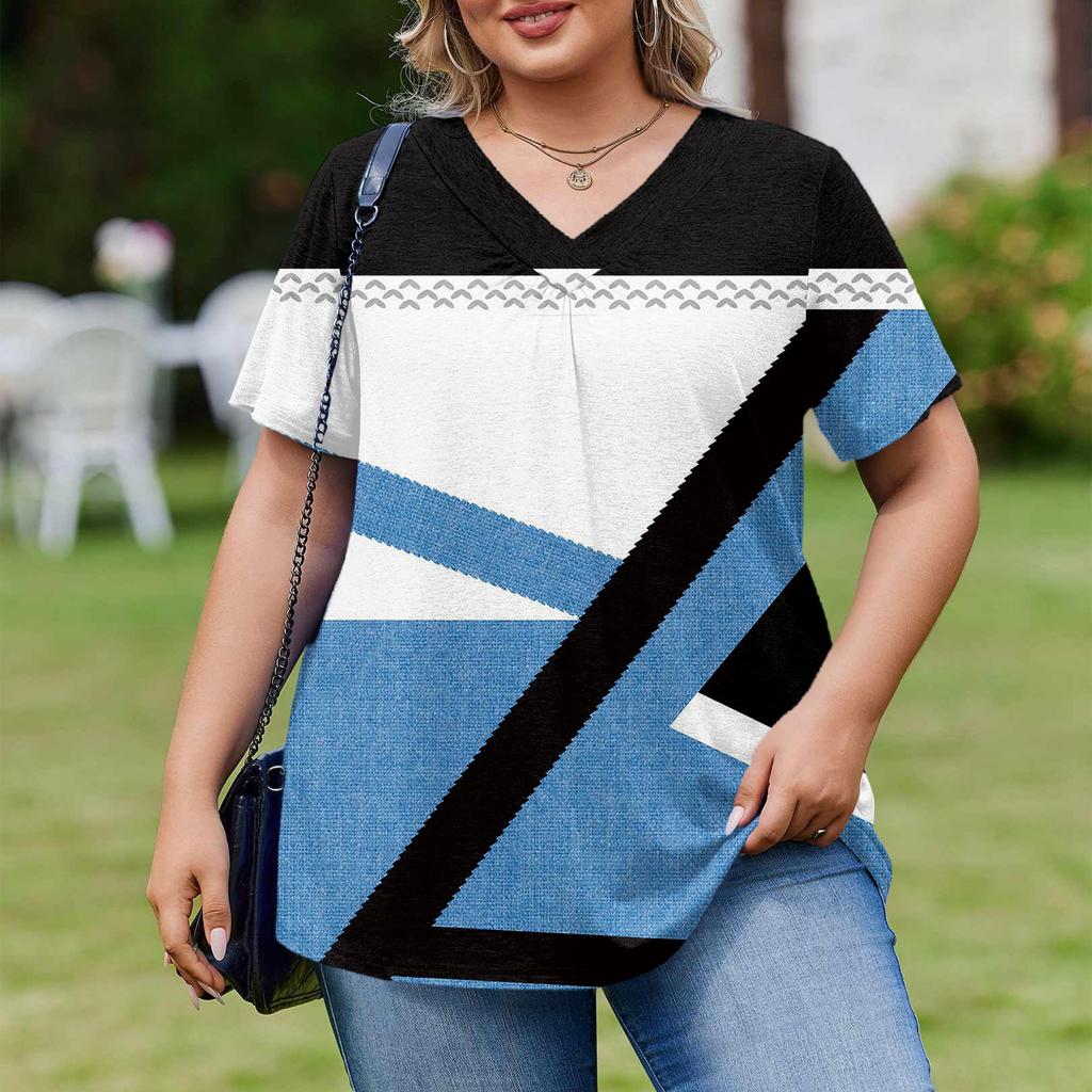 Women's Plus Size Fashionable Casual Loose-Fit Short Sleeve Elegant V Neck Blouse For Work