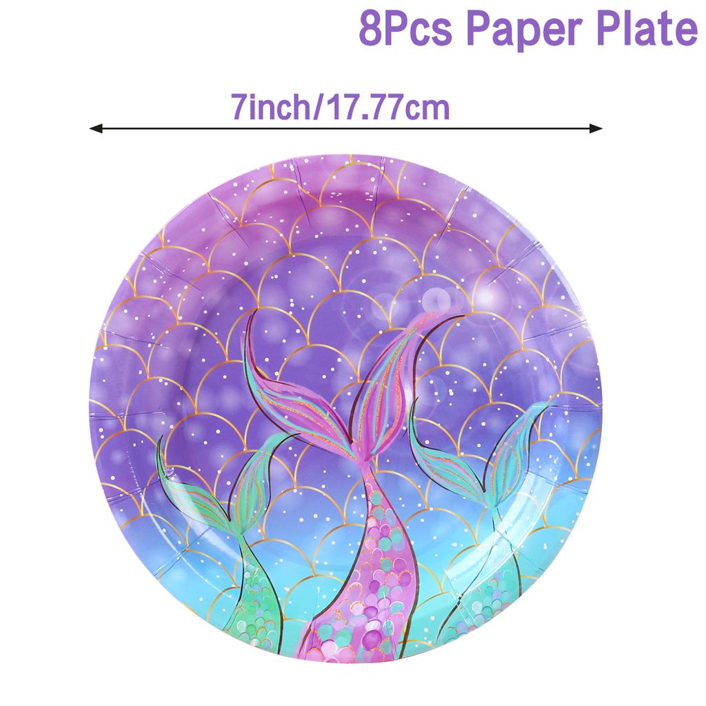 Mermaid Theme Birthday Party Decor Mermaid Disposable Tableware Paper Plates Cup Tablecloth For Girl Mermaid Party Decoration