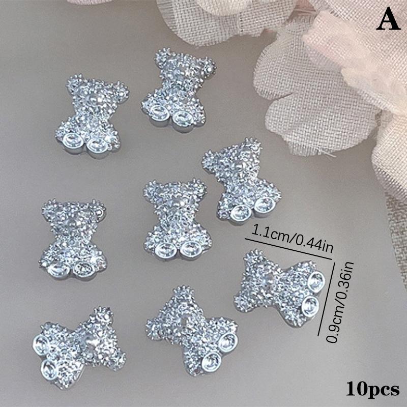 10Pcs Cute Bear Bow  For Nails Heart Shaped  3D Nail Art Charms Diy Manicure Decoration