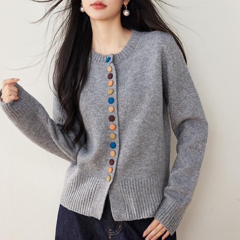 

Серый круглый вырез вязаный кардиган куртка для женщин осень и зима внутренний свитер для новых топов для улицы S