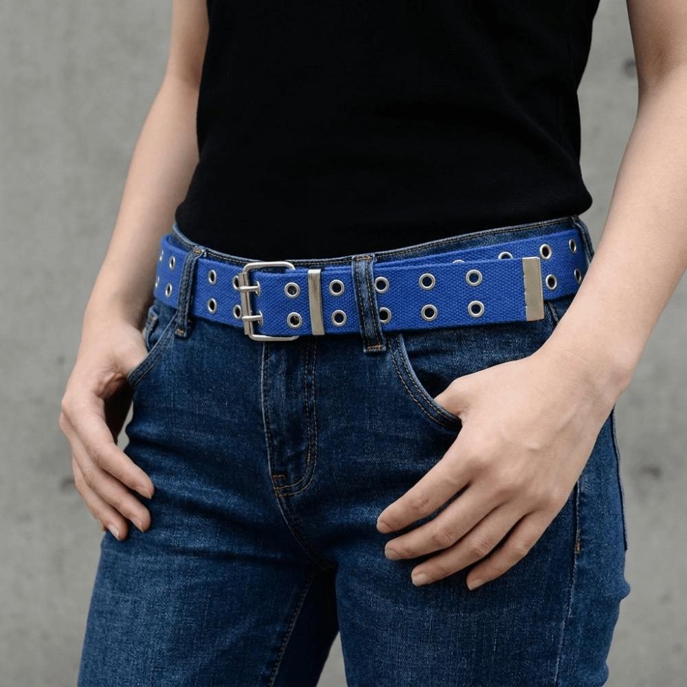 Solid Color Canvas Waist Belt Double Row Woven Belts Versatile Men's Belt  Jeans Wear