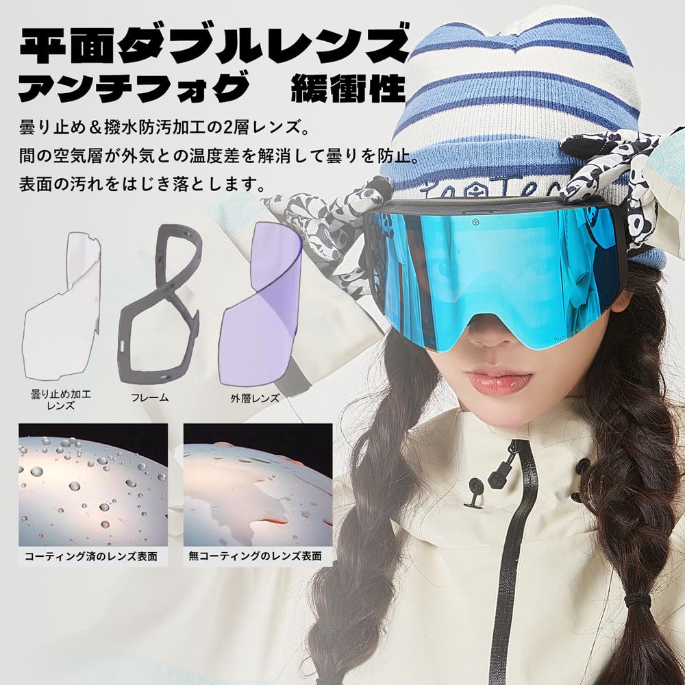 TaoTech Snow Double REVO Polarized UV Unisex for Men and Snowboarding Flip-Up Goggles, Anti-Fog, Flat, Lens, OTG, Magnetic, Mirror, Lens, Protection,