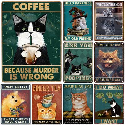 Retro Kat Koffie Metalen Bord Vintage Keuken Borden Wanddecoratie Omdat Moord Verkeerd Is Grappige Borden Bar Decoraties Kunst Poster