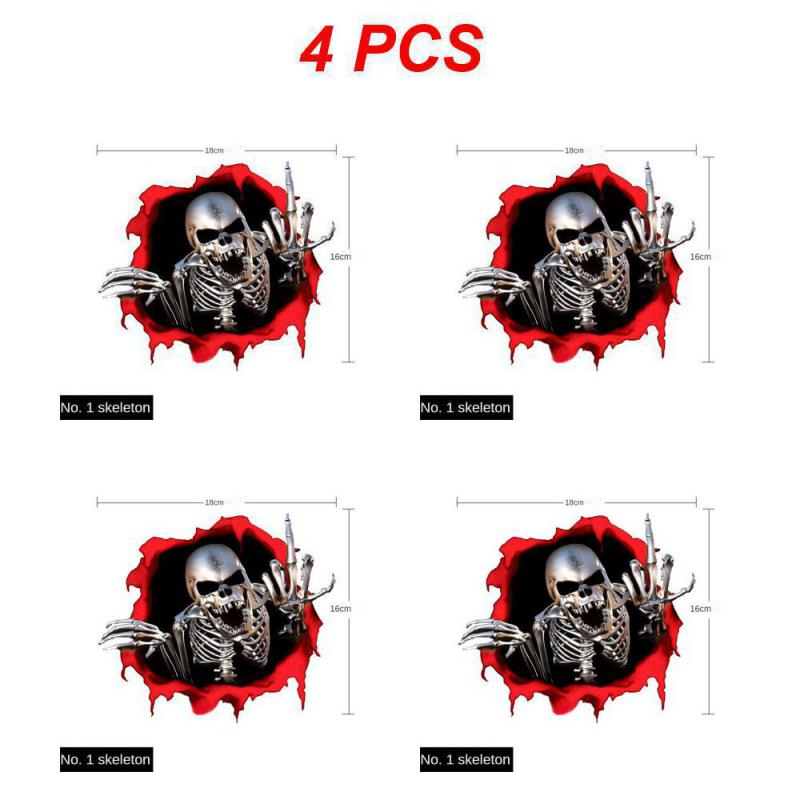 2~5PCS Car Stickers Skeleton Skull In The Hole Funny Colorful Car Auto Decals Hole Horror Skull Car Sticker