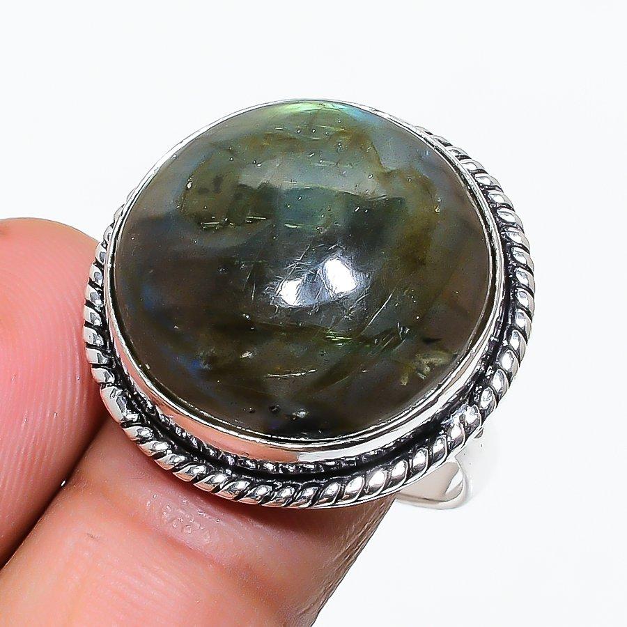 Labradorite Gemstone Handmade 925 Sterling Silver Jewelry Ring Size 8.5 SU-10428