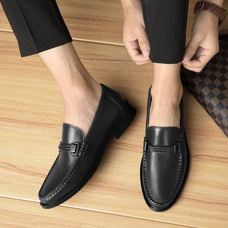 Luxury Brand Genuine Leather Loafers Shoes Round Toe Slip-On Summer Breathable Shoes Mens Business Causal Walking Driving Shoes