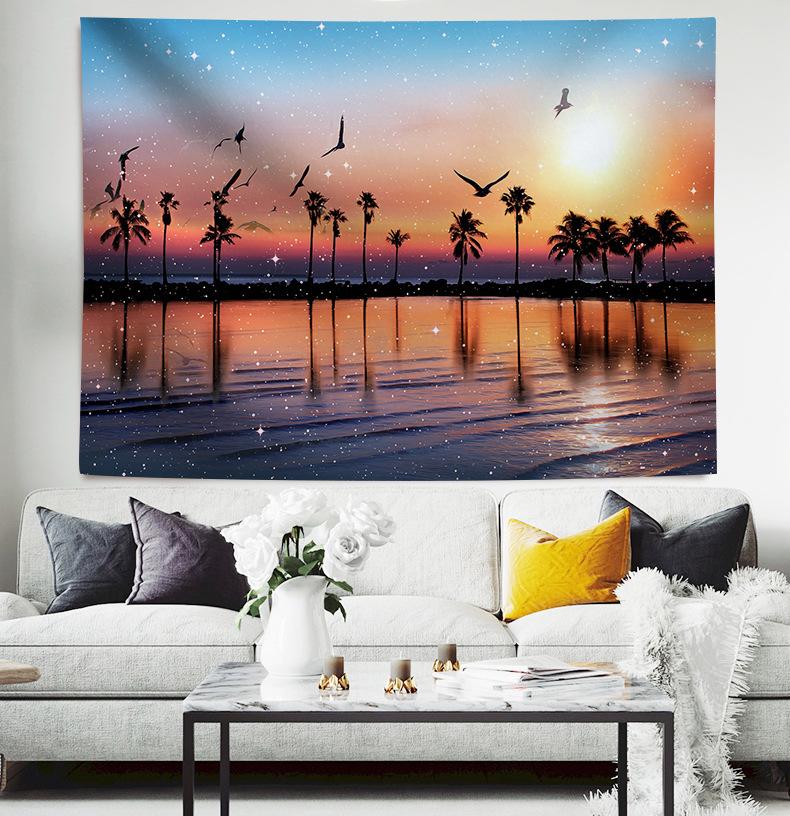 

Пляжный пейзаж с кокосовыми пальмами Гобелен 3D Лесной пейзаж с водопадом Настенный декор Домашний фон Ткань Декор Садовый плакат для улицы 95x73cm