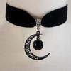 Gothic Retro Black Hollowed-out Crescent Moon Opal Stone Velvet Collar Necklace for Women Hallowmas Party Witch Jewelry Gifts